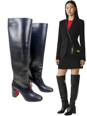 Christian Louboutin Janitta Calf Leather Knee High Boots Black Size 39.5